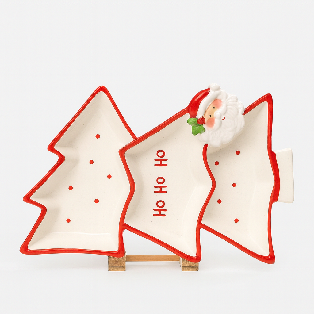 Porta-Petiscos Árvore de Natal com Papai Noel – Cerâmica Decorativa