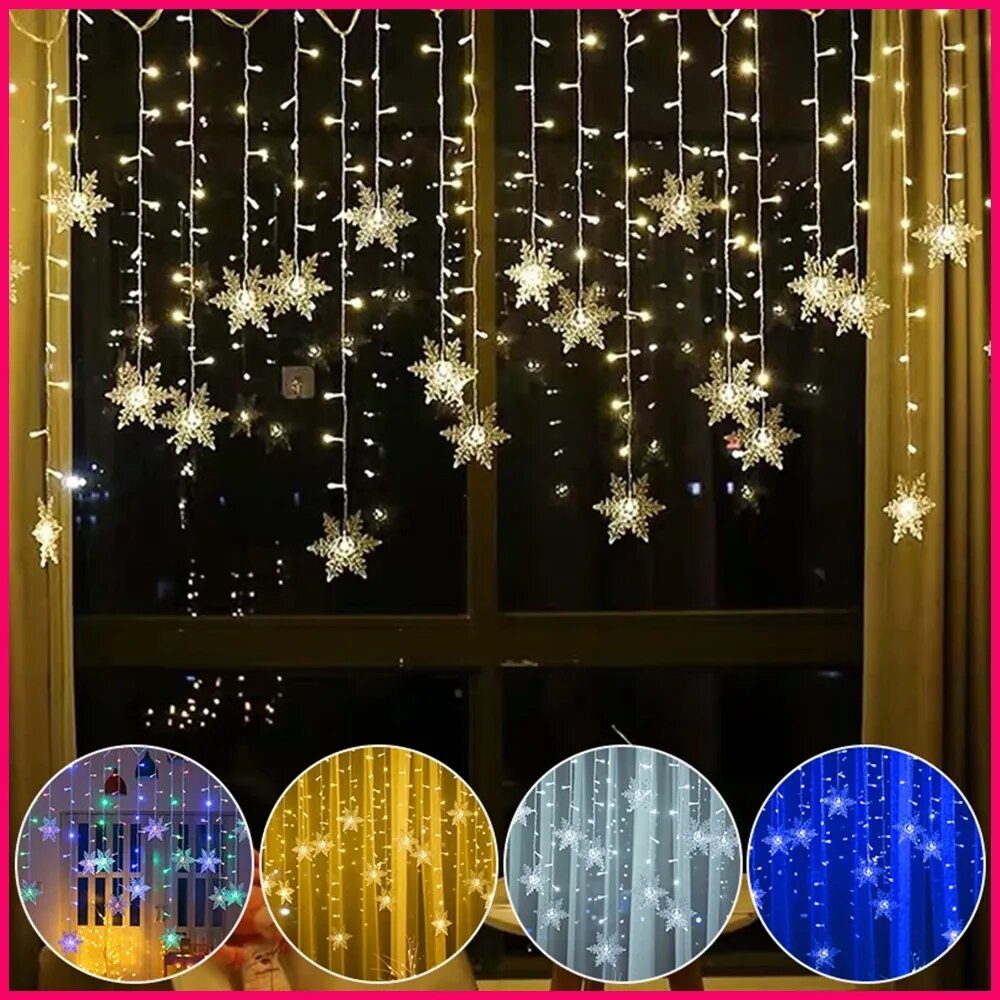 Luzes em LED Modelo Cortina Decoração de Natal Flocos de Neve / Iluminação
