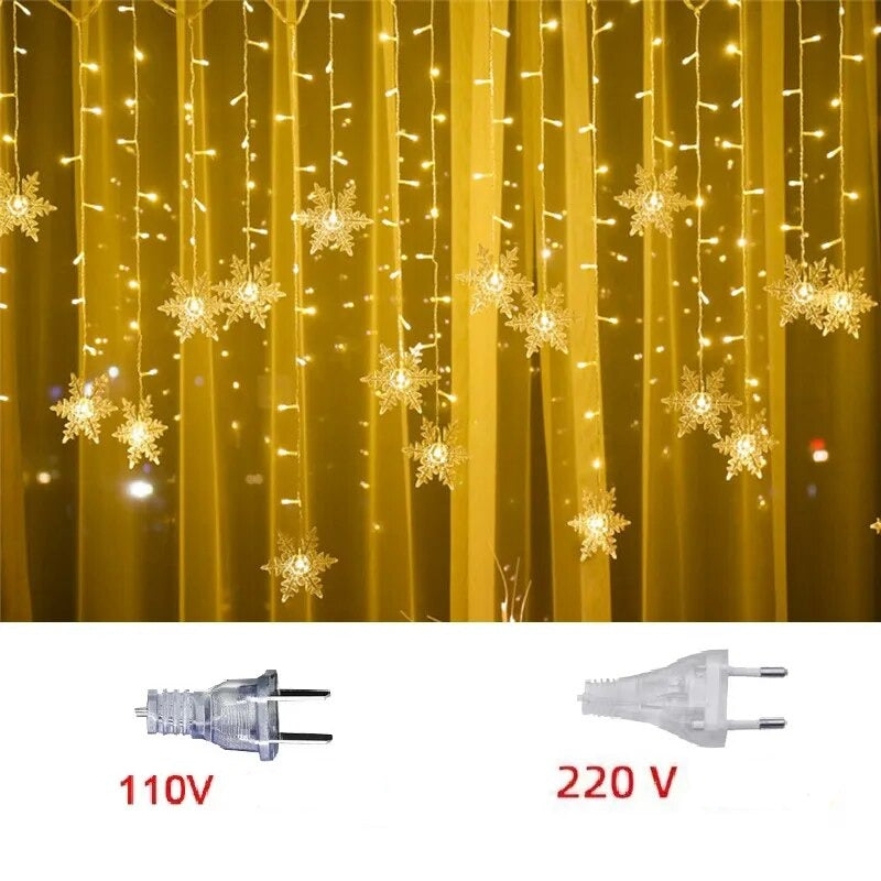Luzes em LED Modelo Cortina Decoração de Natal Flocos de Neve / Iluminação