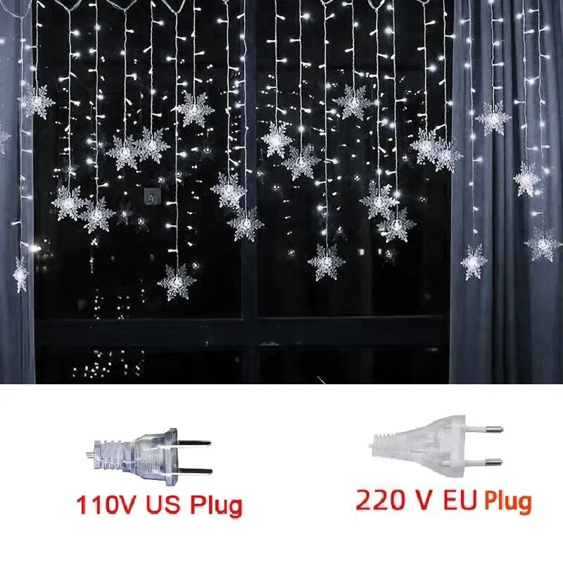 Luzes em LED Modelo Cortina Decoração de Natal Flocos de Neve / Iluminação