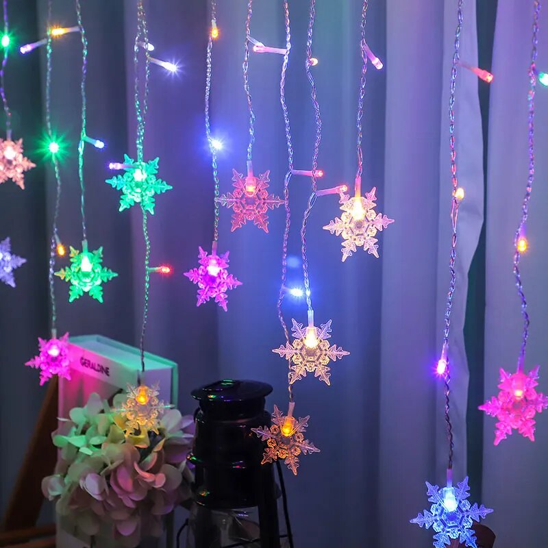 Luzes em LED Modelo Cortina Decoração de Natal Flocos de Neve / Iluminação