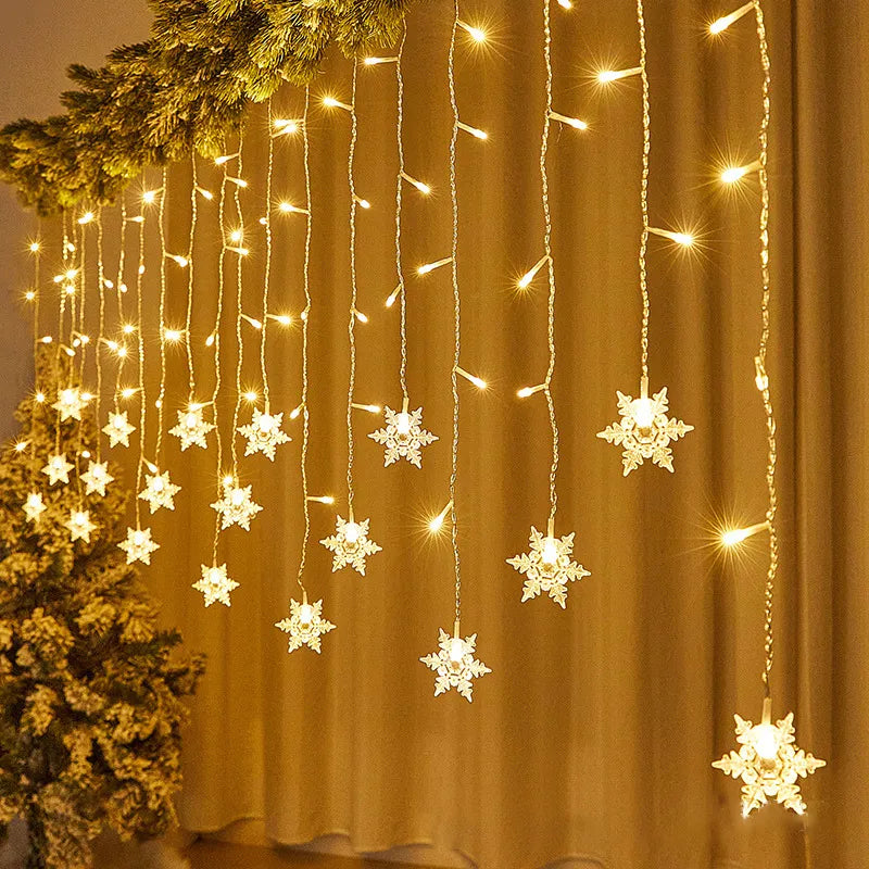Luzes em LED Modelo Cortina Decoração de Natal Flocos de Neve / Iluminação