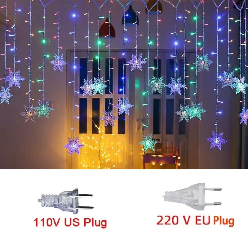 Luzes em LED Modelo Cortina Decoração de Natal Flocos de Neve / Iluminação