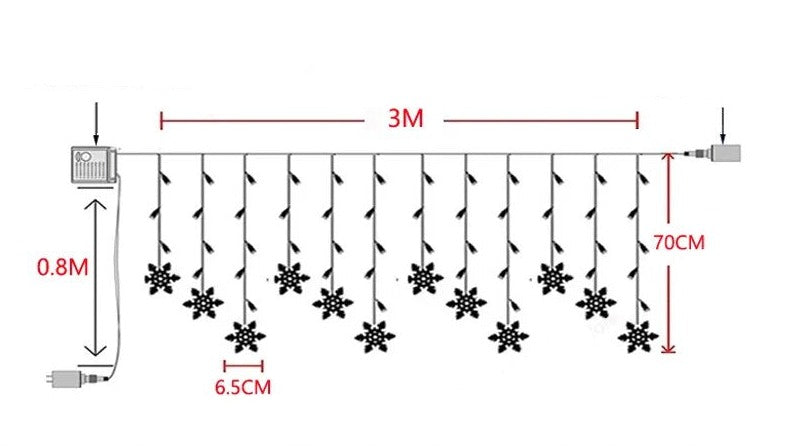 Luzes em LED Modelo Cortina Decoração de Natal Flocos de Neve / Iluminação