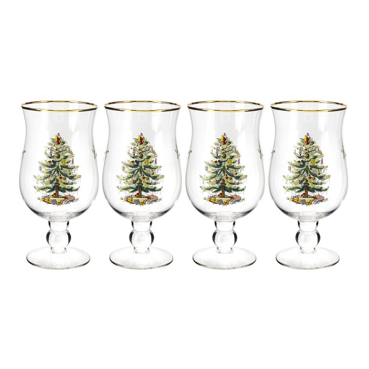 Kit 04 Taça de Vidro - Estampa Árvore de Natal / Mesa Posta