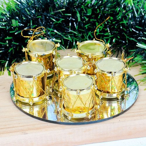 Enfeite Tambor De Natal Pendente 6 Peças Cintilante 3 Cm / Decoração