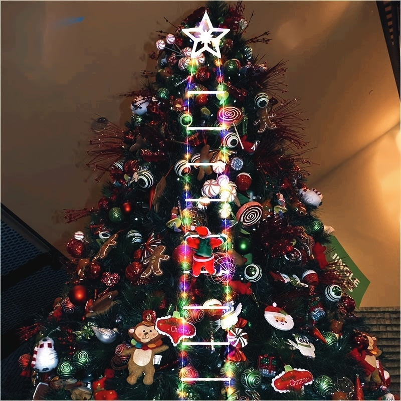 Papai Noel subindo escada com luzes de Led